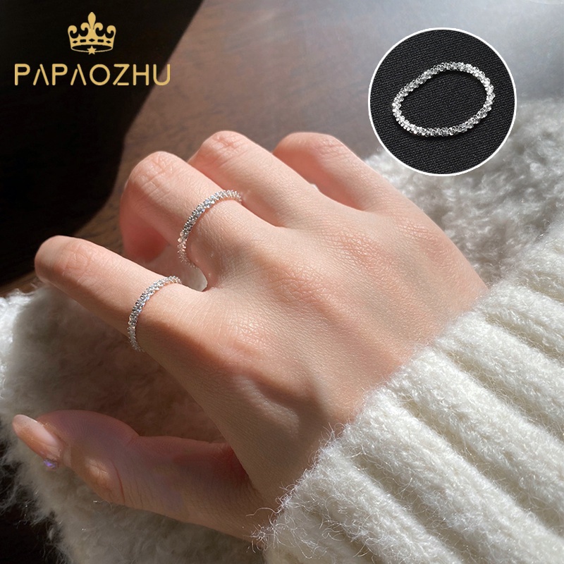PAPAOZHU 1 Nhẫn Bạc Đính Kim Sa Lấp Lánh Thời Trang Cho Nữ