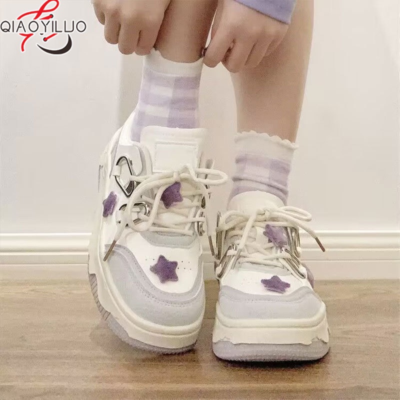 Qiaoyiluo Giày Thể Thao Đế Dày Siêu Nhẹ Họa Tiết Ngôi Sao Tím Thời Trang Đường Phố Cho Nữ