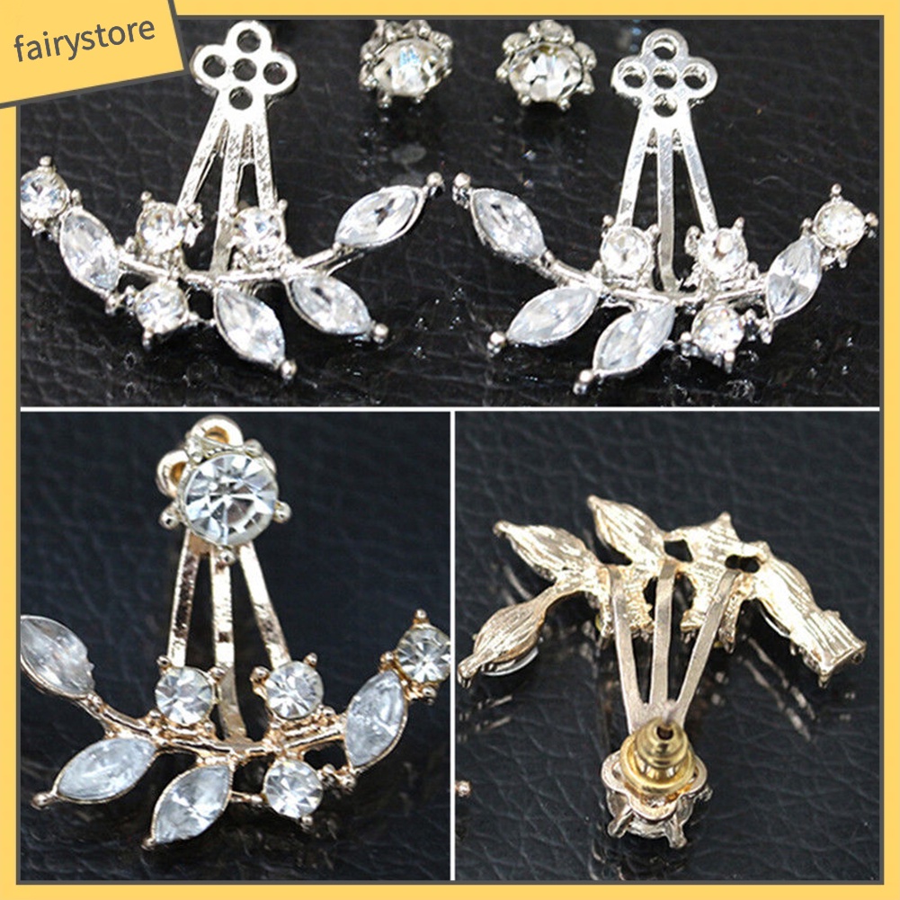 Đôi Khuyên Tai Hình Cành Lá Đính Đá Thời Trang Cho Nữ