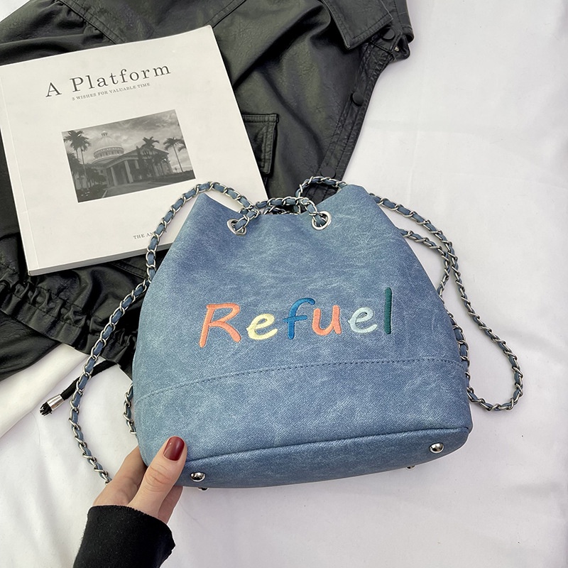 Ba Lô Dây Rút Thêu Chữ Sức Chứa Lớn Đa Năng Cho Nữ