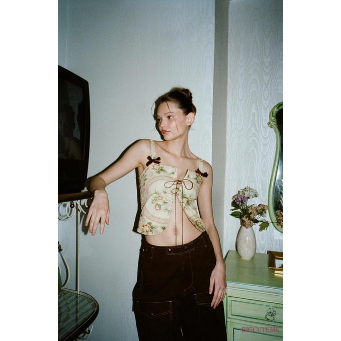 [] - Áo Crop Top Không Tay Buộc Dây In Hoa Kiểu Vintage Thời Trang Đi Tiệc Mùa Hè Cho Nữ