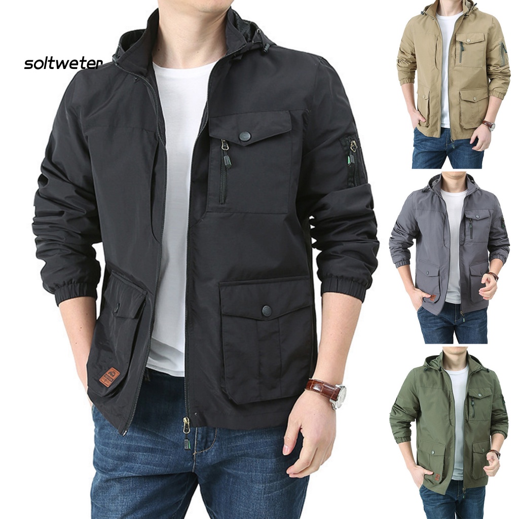 Áo Khoác Màu Trơn Mau Khô Có Khóa Kéo Có Nón Trùm Đầu Màu Sắc Trơn Dành Cho Nam