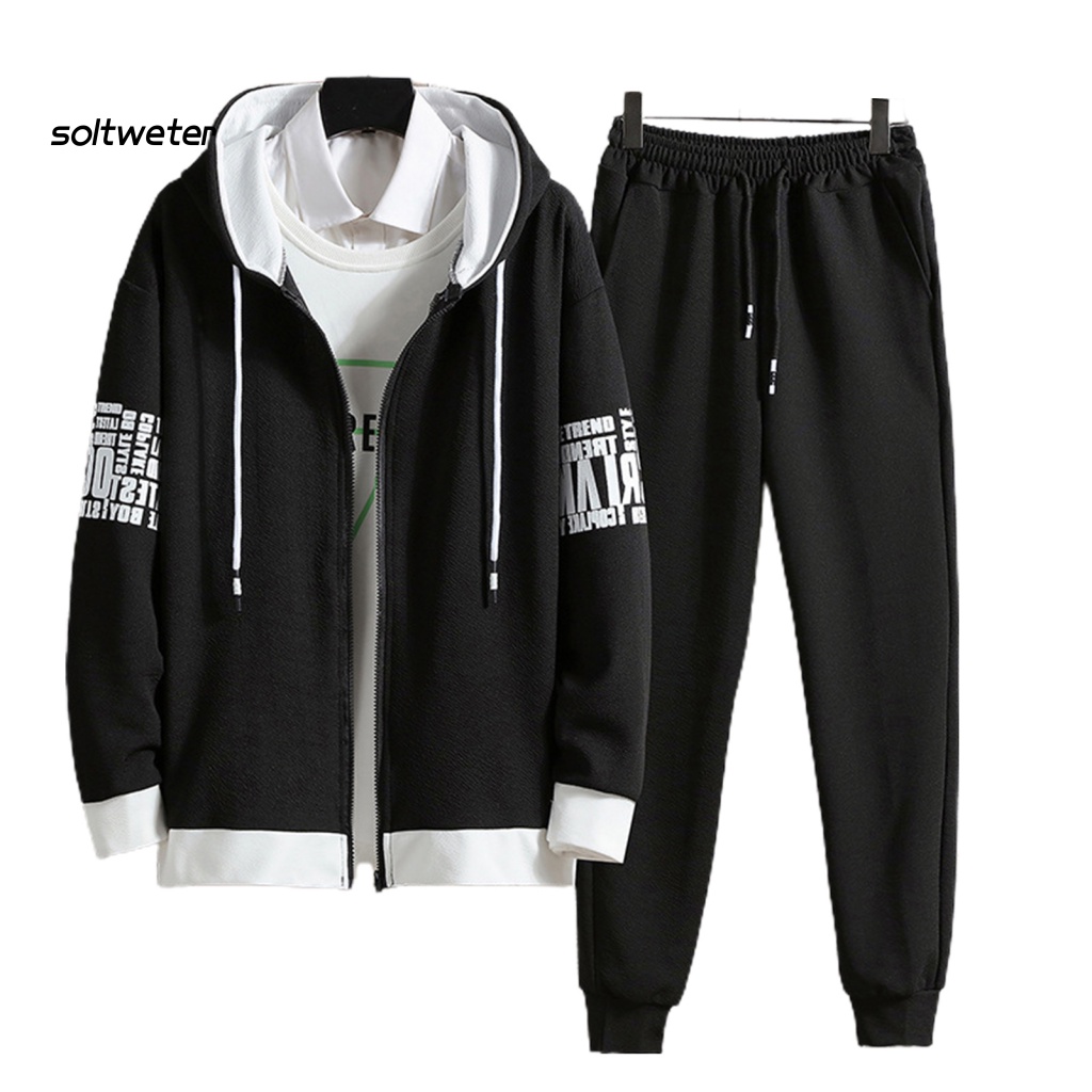 1 Bộ Áo Khoác Nỉ Có Khóa Kéo Dáng Rộng In Chữ Phong Cách Hàn Quốc Thời Trang Cho Nam