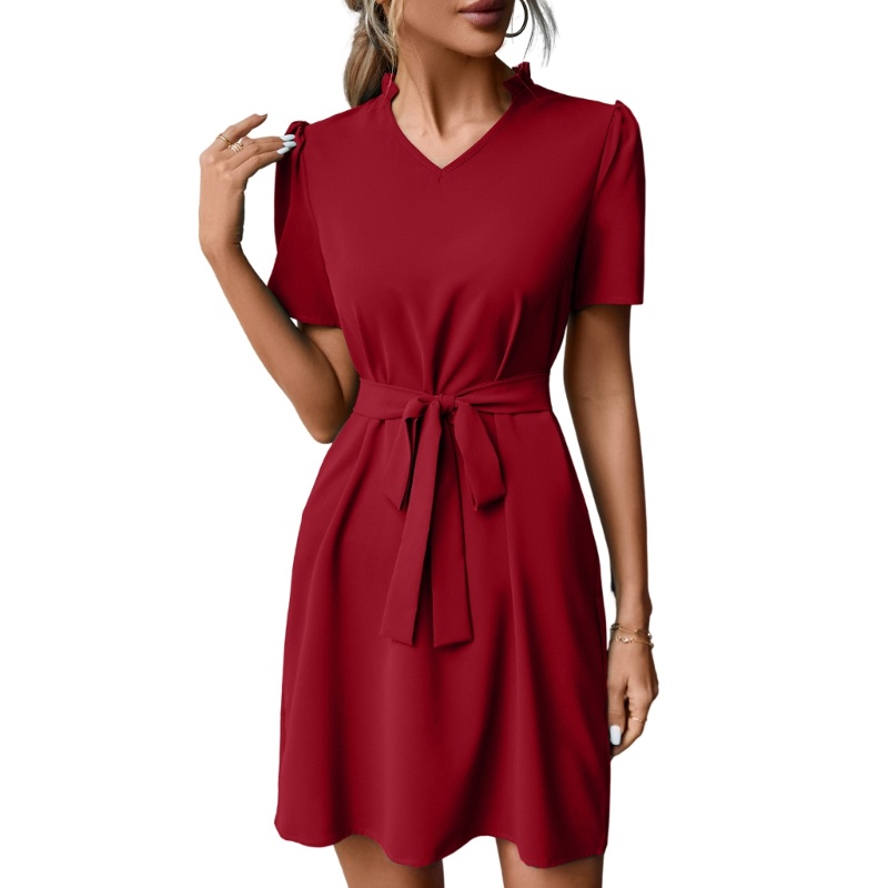 Đầm Ngắn Tay Dáng Rộng Lưng Cao Thời Trang Thanh Lịch