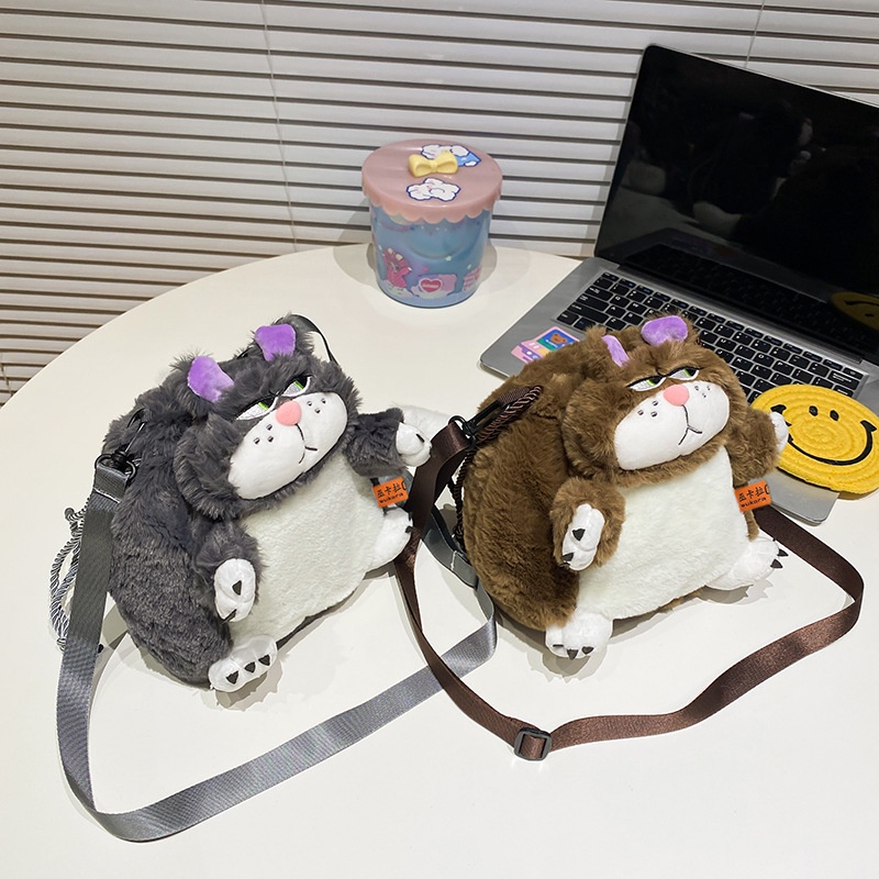 CHIC JOY Túi Đeo Chéo Hình Mèo Lucifer Nhồi Bông Phong Cách Hàn Quốc Dễ Thương Cho Nữ