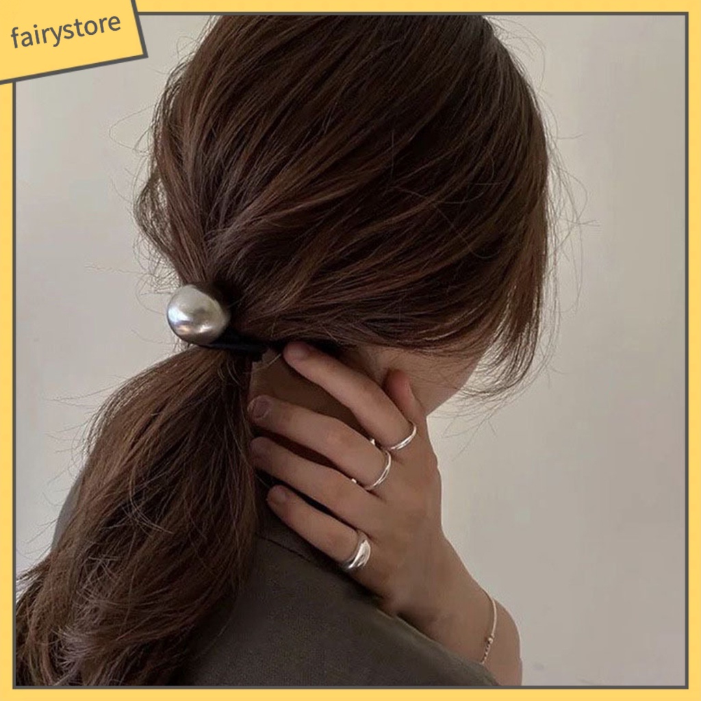 Dây Cột Tóc Đuôi Ngựa Co Giãn Đính Bóng Kim Loại Phong Cách Hàn Quốc Vintage Cho Nữ