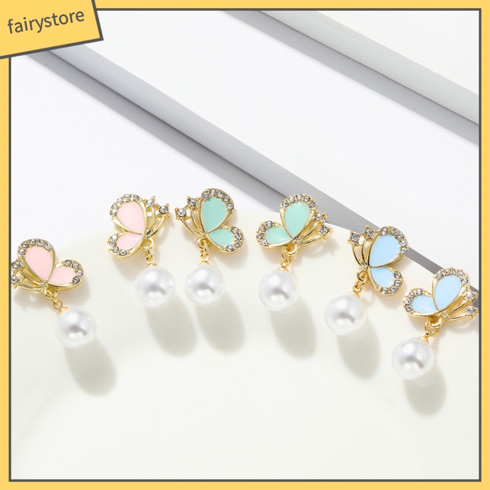 Bông Tai Hình Bướm Đính Ngọc Trai Giả Dễ Phối Đồ Thời Trang Cho Nữ