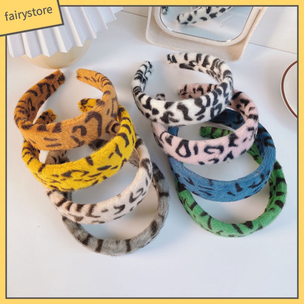 Băng Đô Cài Tóc Phủ Lông Họa Tiết Da Báo Viền Rộng Phong Cách Cổ Điển Thời Trang Cho Nữ
