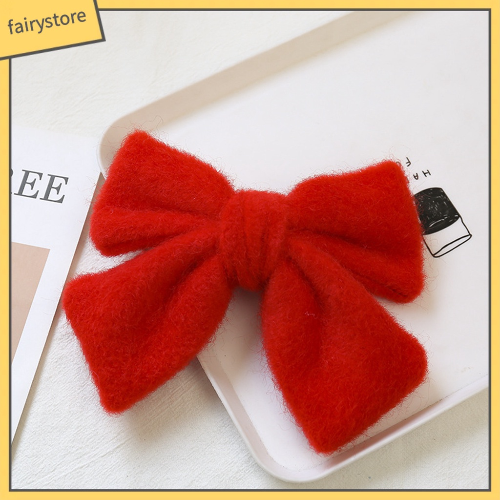 Kẹp Tóc Nơ Lớn Bằng Lông Nhung Màu Trơn Ngọt Ngào Cho Nữ