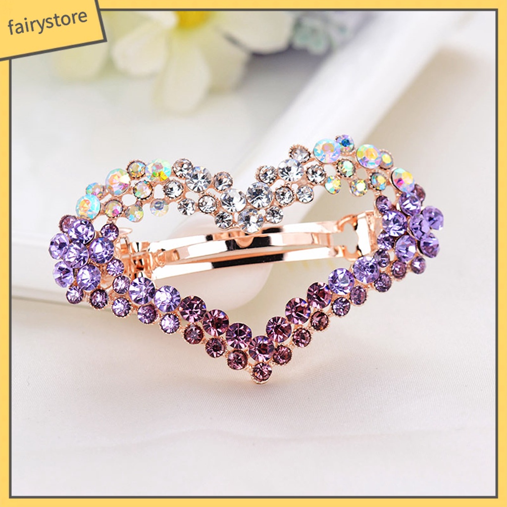 Kẹp Tóc Hình Trái Tim Đính Đá Bằng Hợp Kim Màu Sắc Gradient