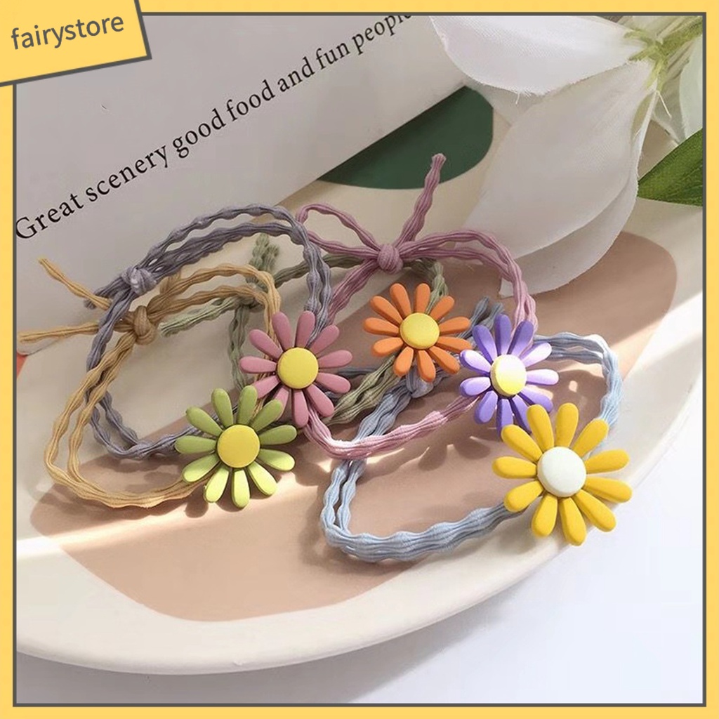 Dây Cột Tóc Co Giãn Đính Hoa Thiết Kế Đơn Giản Xinh Xắn Cho Nữ