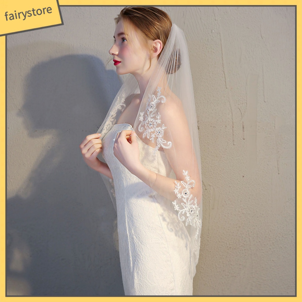 [FRO] Mạng Che Mặt Phối Ren Lưới Đính Đá Quyến Rũ Đẹp Mắt Với Một Lớp Trang Trí Tóc Để Chụp Ảnh Cưới