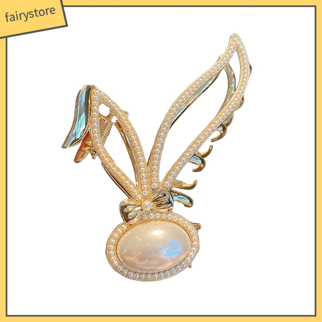 Kẹp Tóc Càng Cua Lớn Đính Đá &amp; Ngọc Trai Giả Hình Tai Thỏ