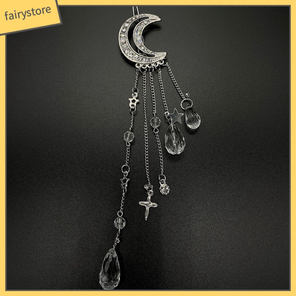 Kẹp Tóc Hình Trăng Sao Đính Đá Phối Tua Rua Thời Trang Cho Nữ