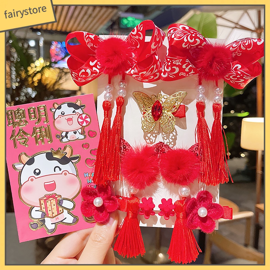 Kẹp Tóc Tua Rua Phong Cách Trung Hoa Cổ Điển Mừng Năm Mới Cho Bé