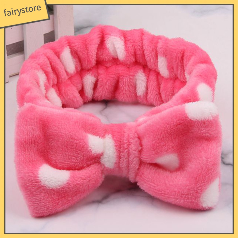 Băng Đô Cài Tóc Lông Cừu San Hô Co Giãn Đính Nơ Lớn Dễ Thương Cho Nữ Rửa Mặt