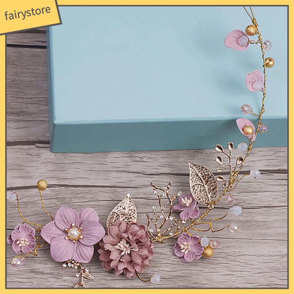 Băng Đô Hoa Cài Tóc Đính Ngọc Trai Nhân Tạo Cho Cô Dâu