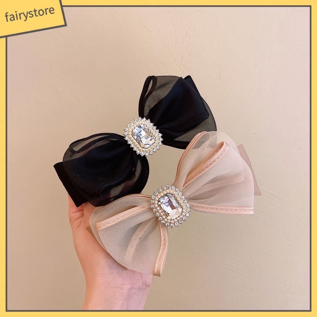 Kẹp Tóc Trang Trí Hình Nơ Lưới Đính Đá Phong Cách Hàn Quốc Ngọt Ngào