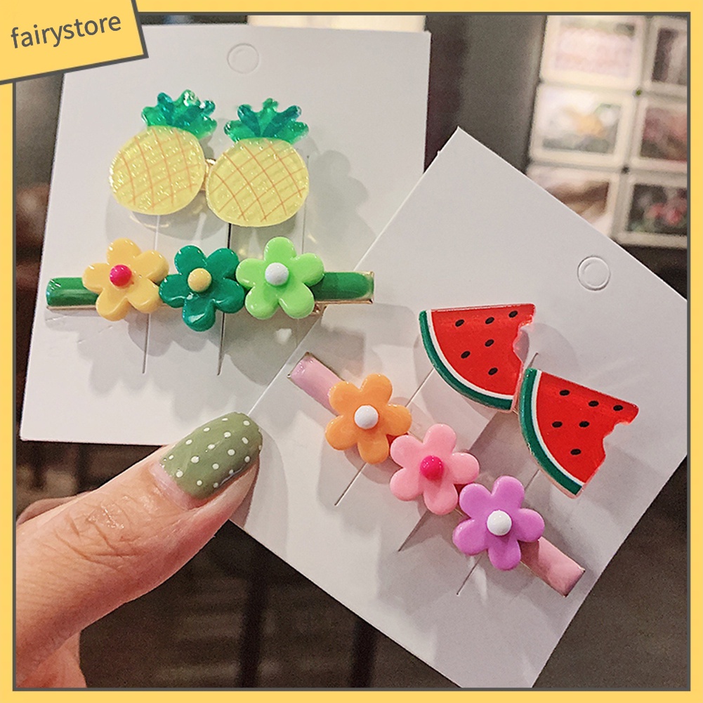 Set 2 Kẹp Tóc Hình Hoa / Trái Cây Dễ Thương Cho Bé Gái