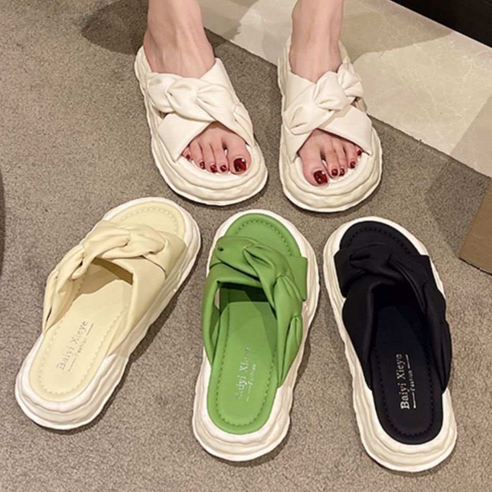 Dép Lê Nữ Đế Độn 2 Quai Chéo,Dép Quai Ngang Nữ Đế Cao 5cm  hàng quảng châu