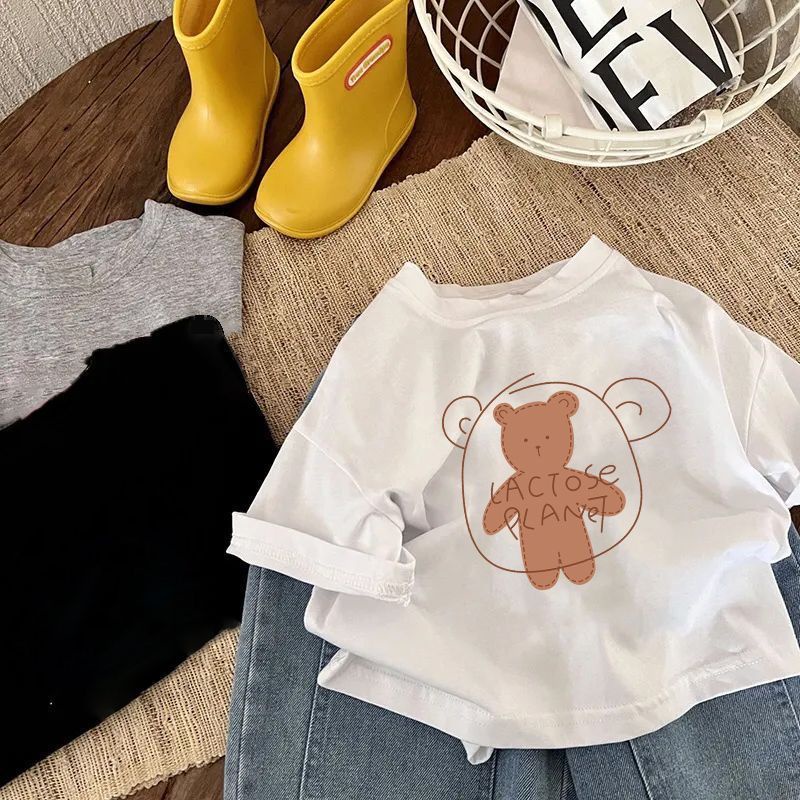 Áo Thun Cotton Tay Ngắn Cổ Tròn In Họa Tiết Hoạt Hình Thời Trang Mùa Hè Cho Bé Trai Và Gái