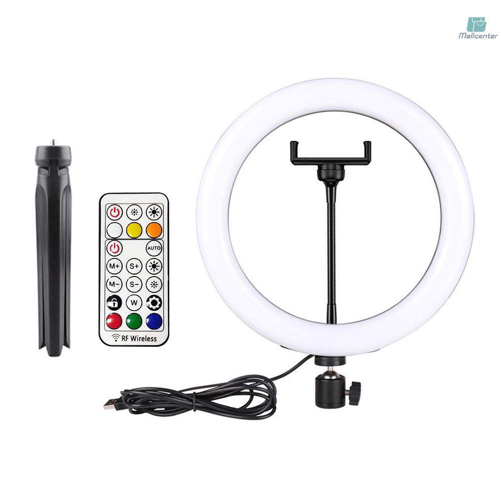 10inch/26cm RGB Ring Light LED Fill-in Light Dimmable 3500K-6500K USB Powered with Ballhead Adapter Phone Holder Desktop tripod Remote Control for Live Streaming Selfie Facial Makeup