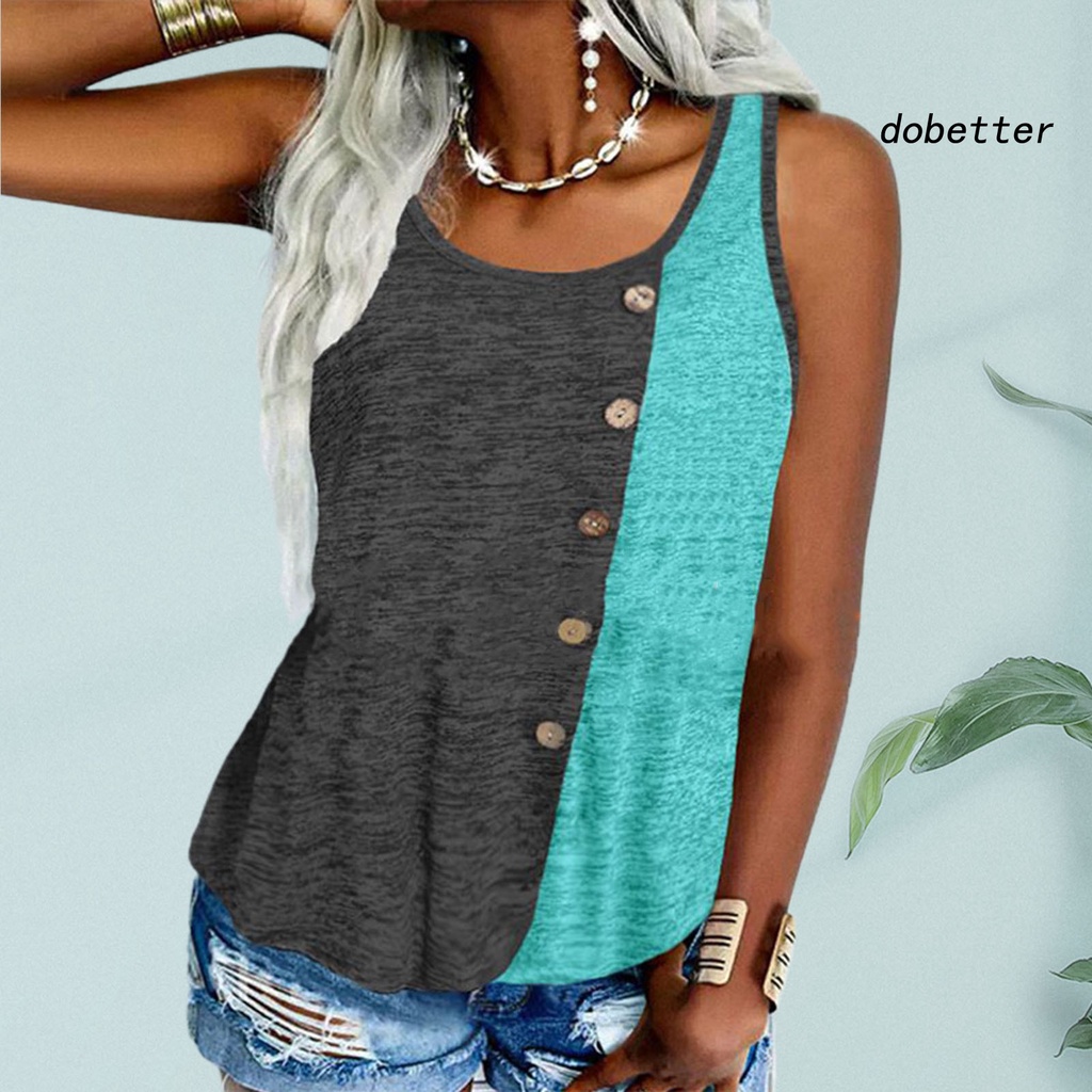 [DO] Áo Ba Lỗ Mềm Khoét Lỗ Cổ Chữ V Thoáng Khí Phối Màu Trang Trí Nút Thời Trang Mùa Hè Cho Nữ