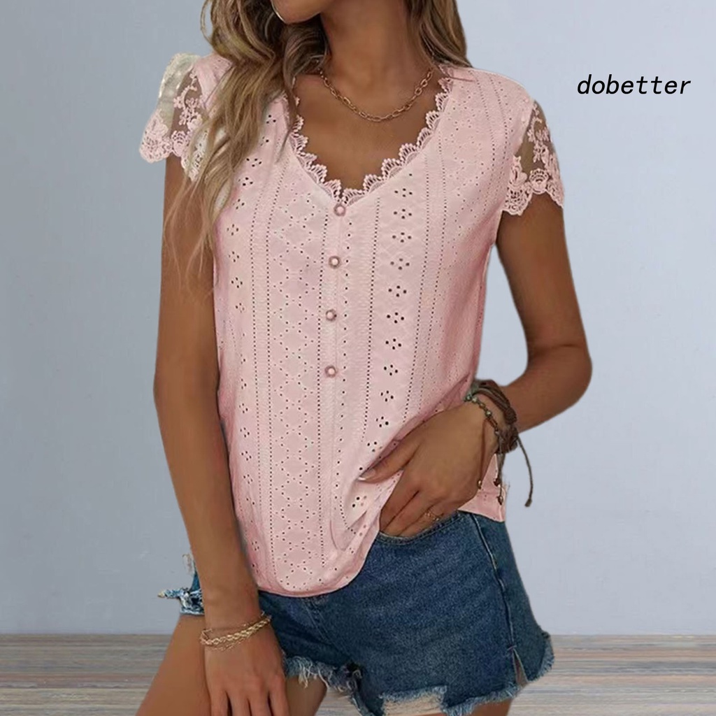 [DO] Áo Thun Dài Vừa Phải Xuyên Thấu Cổ Chữ V Viền Ren Màu Trơn Đính Ngọc Trai Giả Cho Nữ