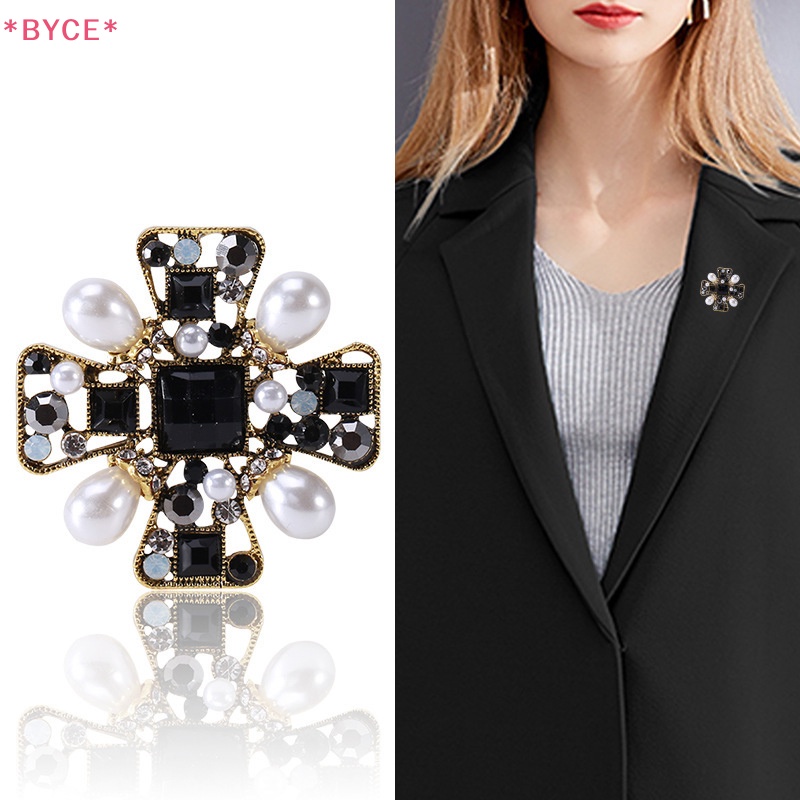 Ghim Cài Áo Hình Thánh Giá Đính Ngọc Trai Phong Cách Baroque Cổ Điển Thời Trang Cho Nữ Mới