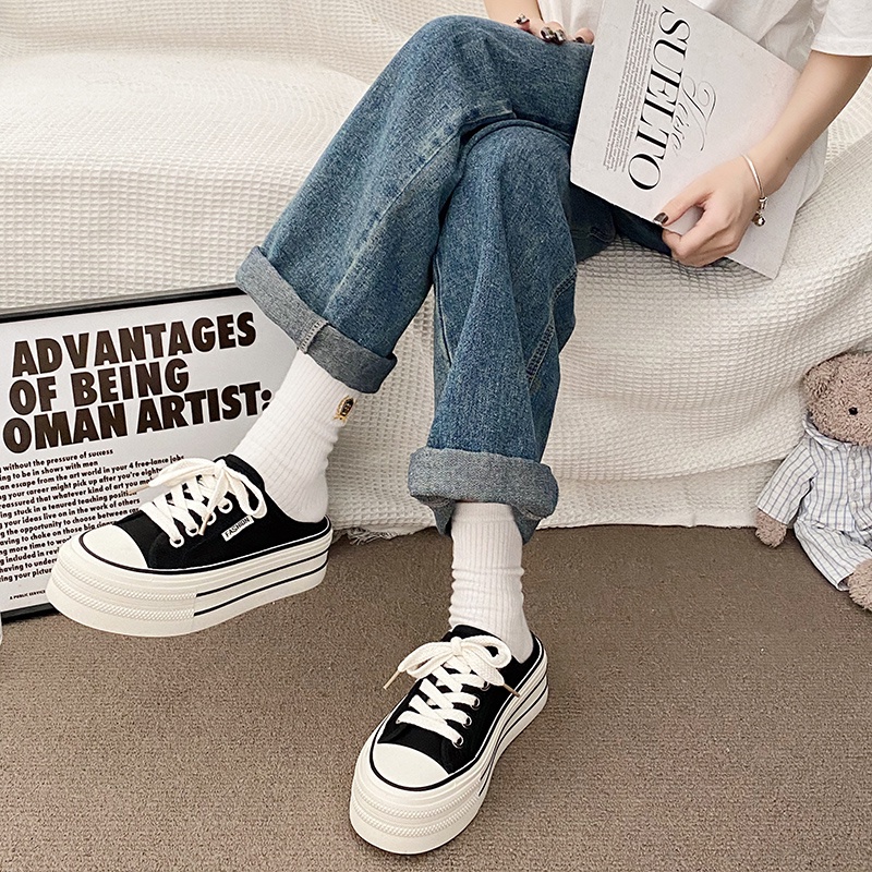 Dép Bít Mũi canvas Đế Dày Thời Trang Cho Nữ