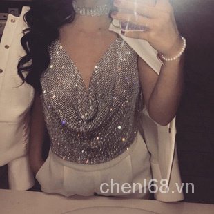 Áo Hai Dây Đính Đá Phong Cách Âu Mỹ Thời Trang Quyến Rũ Cho Nữ