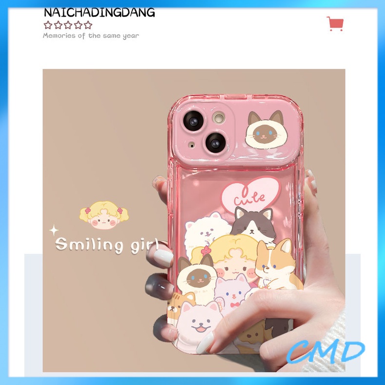 Ốp Lưng iPhone Camera Điện Thoại Cô gái với thú cưng của mình, gương lật, chống chấn động, bảo vệ máy ảnh Cho Iphone 6 / 6S / 6splus / se / 7 / 7plus / 8 / 8plus / X / xs / xsmax / 11 / 12 / 13 / 14 / Plus / Pro / Pro Max-8015