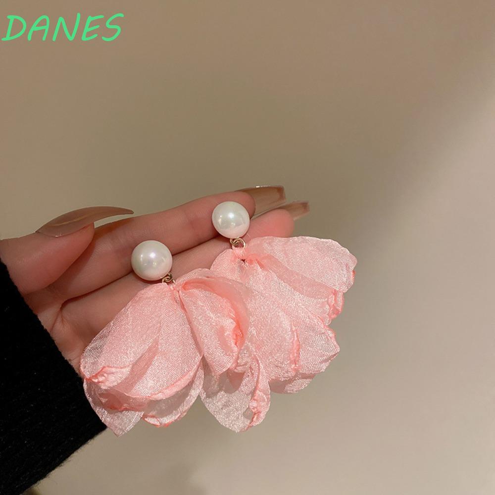 Khuyên Tai Vải Tuyn Hình Hoa Màu Hồng Dễ Thương