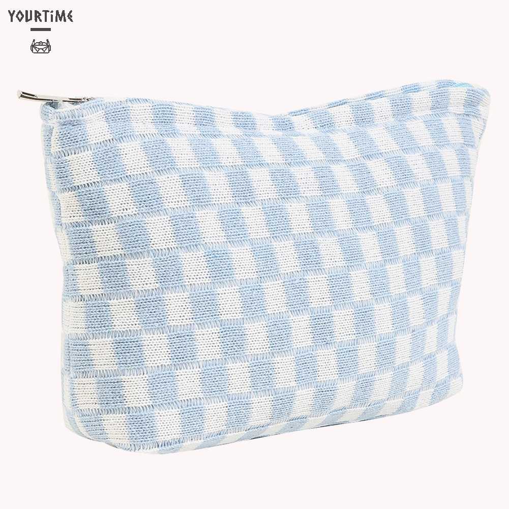 Túi Đựng Mỹ Phẩm Sức Chứa Lớn Họa Tiết Sọc Caro Xinh Xắn Tiện Dụng