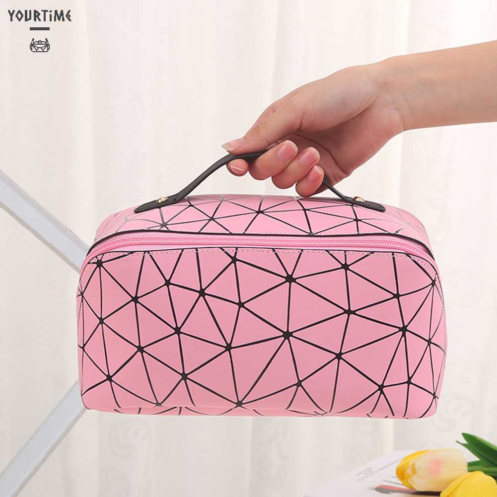 Túi Đựng Mỹ Phẩm Da PU Mềm Họa Tiết Lưới Hình Thoi Dung Tích Lớn Thích Hợp Làm Quà Tặng