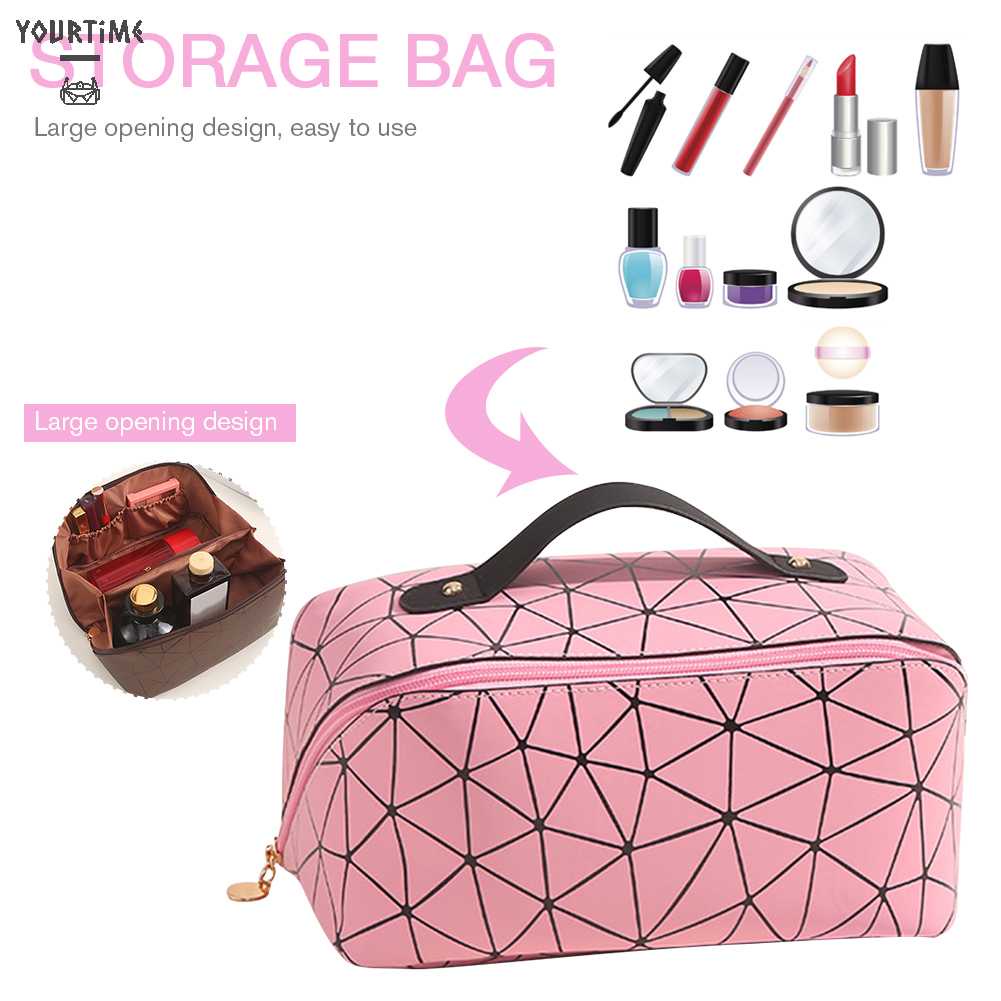 Túi Đựng Mỹ Phẩm Da PU Mềm Họa Tiết Lưới Hình Thoi Dung Tích Lớn Thích Hợp Làm Quà Tặng