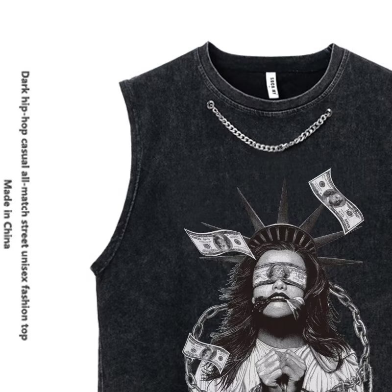 Áo Thun Cotton Không Tay Rách Gối Màu Trơn Phong Cách Hip Hop Đường Phố Âu Mỹ Cho Nam