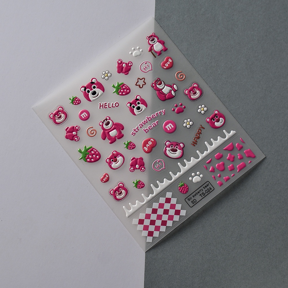 Sticker Lụa Nổi 5D | Gấu Dâu Lotso | Hình Dán Móng Tay TS-024