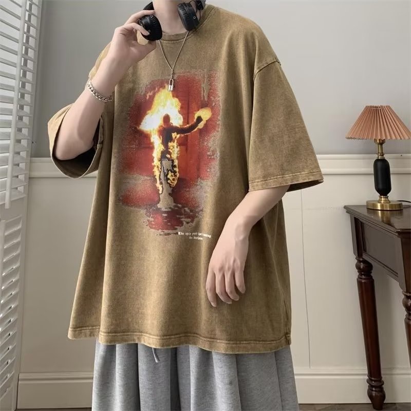 Áo Thun Ngắn Tay Thời Trang Mùa Hè Phong Cách Retro Mỹ Giản Dị Dành Cho Nam