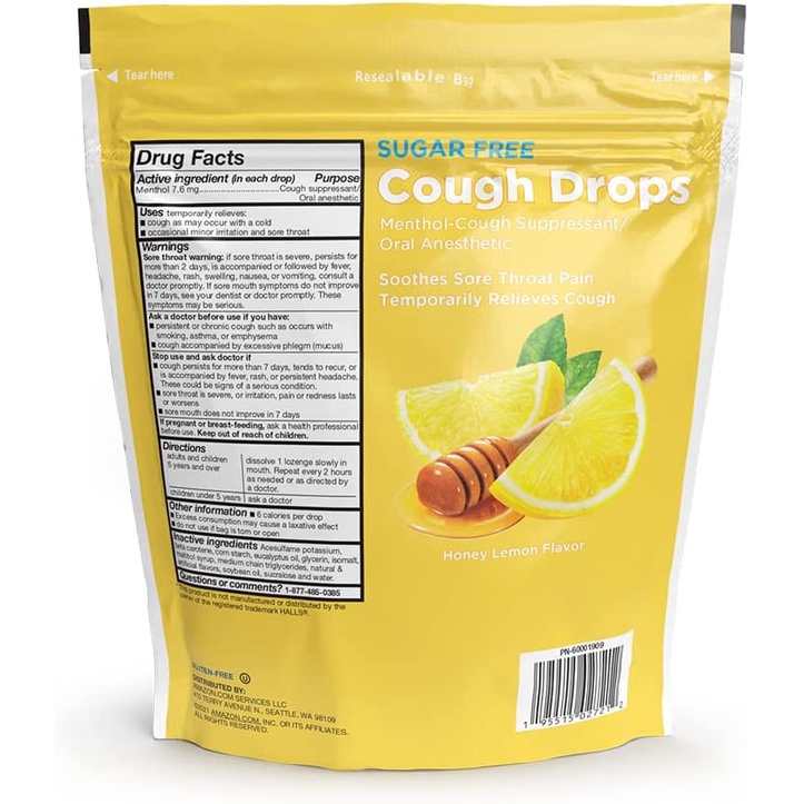 Kẹo ngậm the Amazon Basic Care Cough Drops không đường chanh mật ong - 140 viên