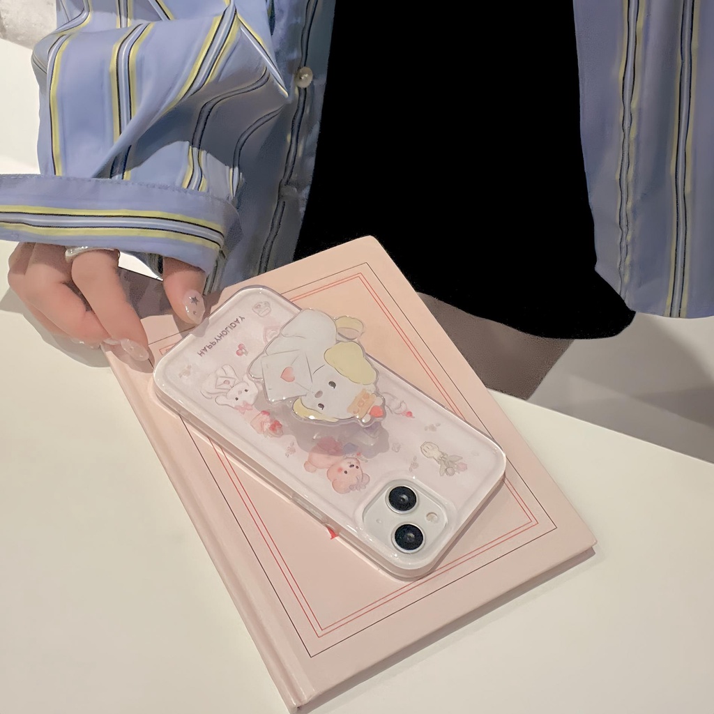 Ốp Điện Thoại Silicon tpu Mềm Trong Suốt Họa Tiết Thỏ Hoạt Hình Dễ Thương Cho iPhone 14 13 12 11 PRO MAX Đứng