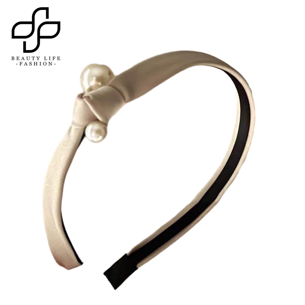 Băng Đô Vải Satin Thắt Nút Đính Ngọc Trai Nhân Tạo Chống Trượt Thời Trang Vintage