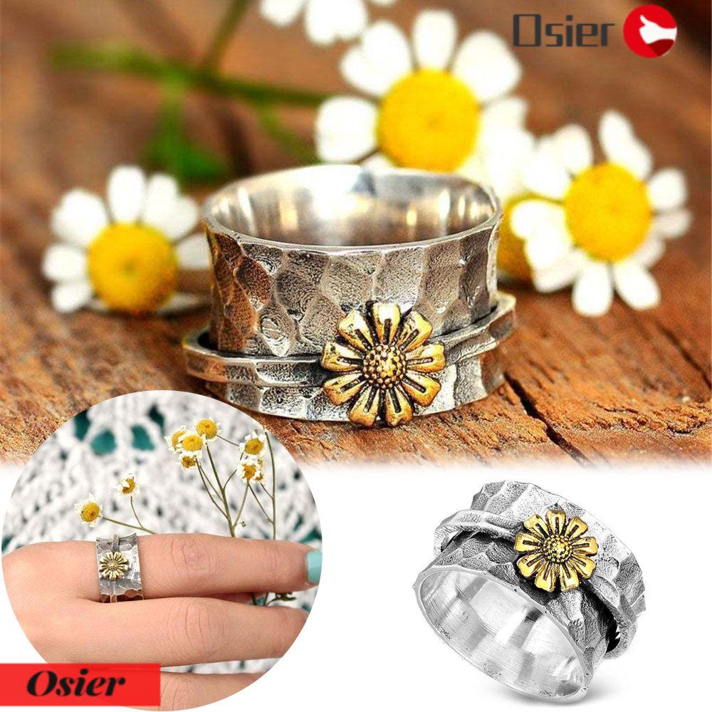 Osier1 Nhẫn Hoa Cúc Xoay Tự Do Trang Trí Phong Cách Vintage