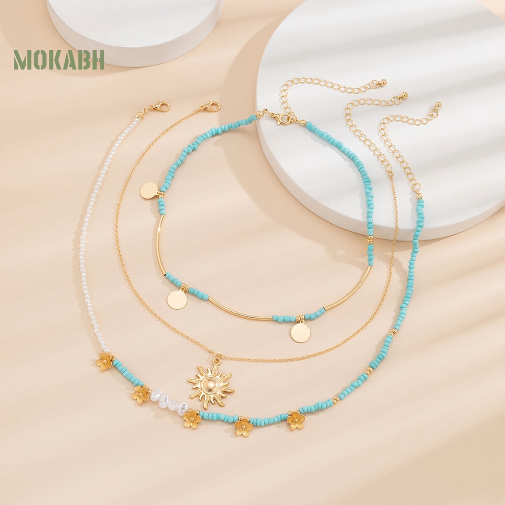 3 Vòng Cổ Nhiều Lớp Có Đính Hạt Ngọc Trai Và Kim Sa Theo Phong Cách Bohemia Dùng Làm Quà Sinh Nhật Cho Nữ