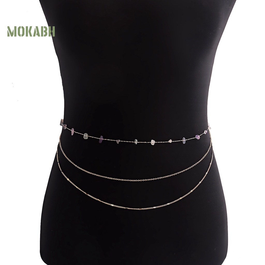 [Mok Abh] Vòng Thắt Lưng Nhiều Vòng Đính Đá Ngọc Lam Giả Phong Cách Bohemian Có Thể Điều Chỉnh Dùng