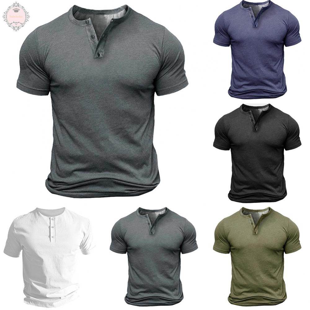 Vintage Henley T Shirt Men's Casual Top V Neck Tee Short Sleeve Men Pullover Blouse