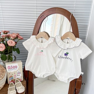 Mùa Hè Cho Bé Romper Trắng Cổ Búp Bê In Hình Trái Cây Trẻ Sơ Sinh Bé Gái Áo liền quần Quần Áo Cho Bé 0-24 Tháng