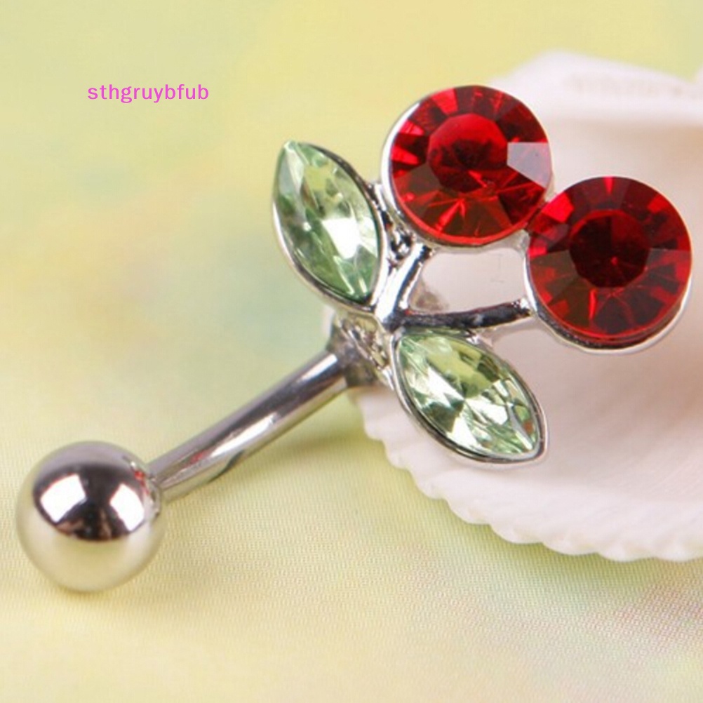 Khuyên Rốn Dạng Thanh Tạ Đính Đá Hình Cherry Đỏ Xinh Xắn