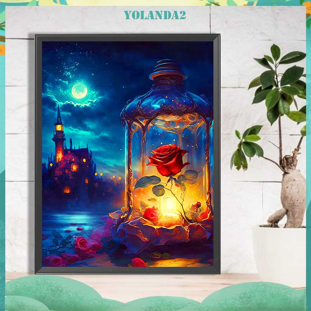 Tranh Đính Đá Kim Cương Toàn Bộ 5D DIY Hình Lâu Đài Hoa Hồng