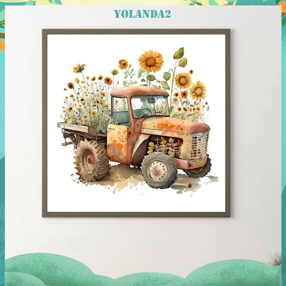 Tranh Đính Đá Kim Cương Toàn Bộ 5D DIY Hình Vẽ Máy Kéo Hoa Hướng Dương